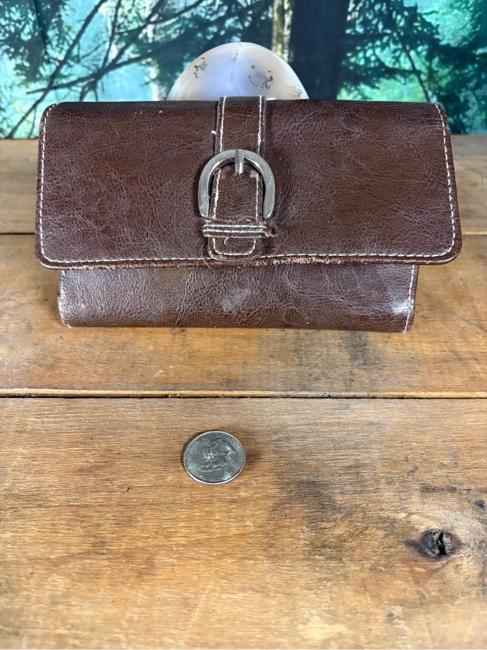Brown Buckle Organizer Wallet Clutch Bifold Zip Pocket Western Style